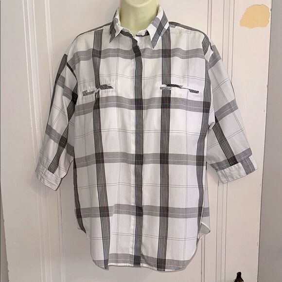 Vintage 80s Picket and Post Black, Gray and White Plaid Oversized Shirt - Picture 1 of 8
